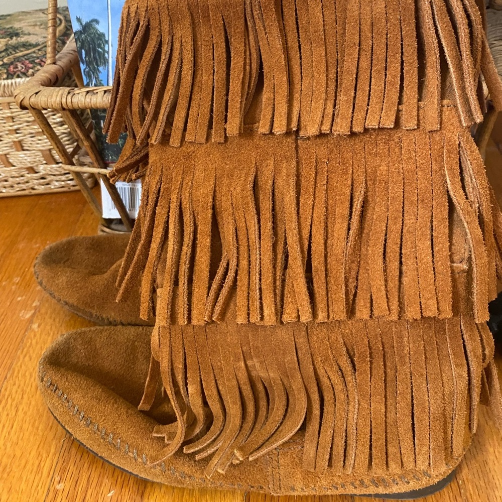 Minnetonka fringe high boots